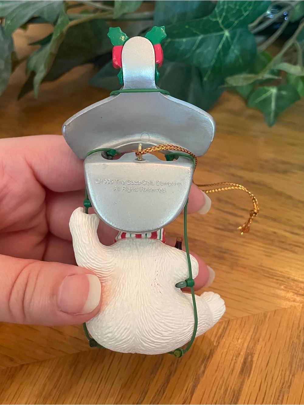 Vintage Coca Cola Polar Bear Swinging on Bottle Opener Christmas Ornament - Picture 3 of 4
